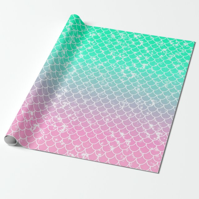 Pastel Mermaid Scales Pink Green Ombre Geschenkpapier (Ungerollt)