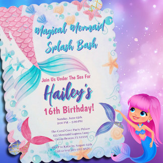 Pastel Mermaid Schwanzes Watercolor Geburtstag Einladung