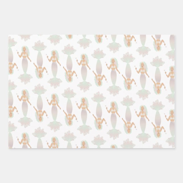 Pastel Mermaid Theme Wrapping Paper Set Geschenkpapier Set (Vorderseite)