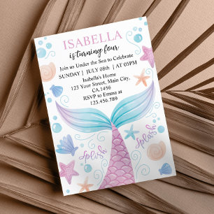 Pastel Mermaid zum Geburtstag Einladung