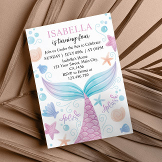Pastel Mermaid zum Geburtstag Einladung