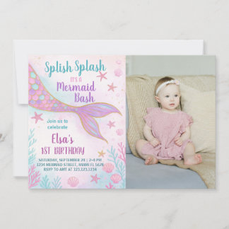 Pastel Mermaid zum Geburtstag Einladung