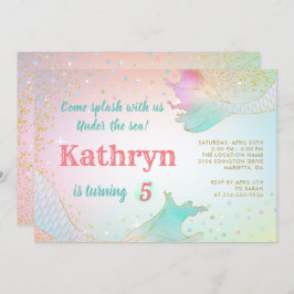 Pastel Mermaid zum Geburtstag Einladung unter dem 