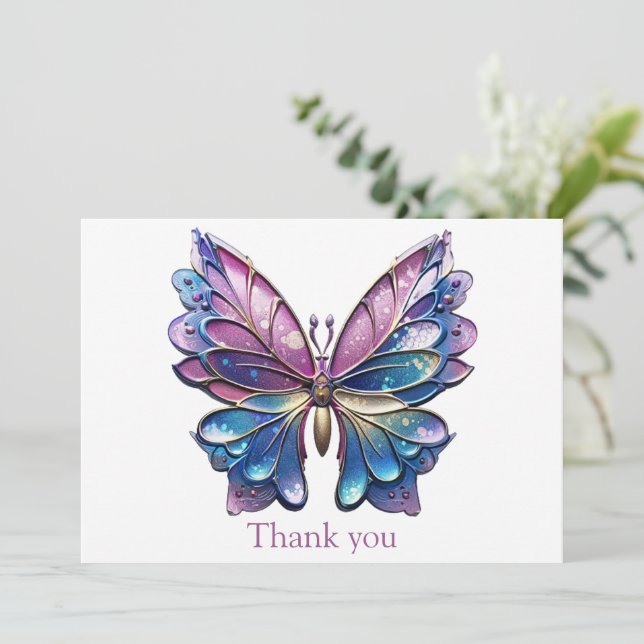 Pastel Metallic Butterfly Dankeskarte (Stehend Vorderseite)