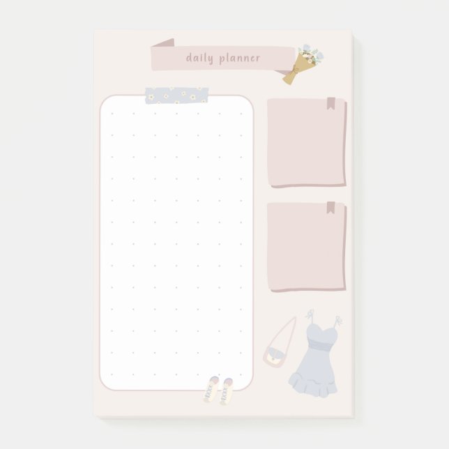 Pastel Minimalist Daily Planner Post-it Klebezettel (Vorderseite)