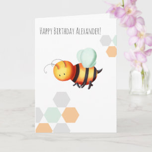 Pastel Minimalistisch Bee Happy Geburtstag Persona Karte