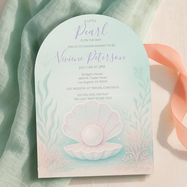 Pastel Mint and Coral Little Pearl Baby Shower Einladung (Pastel Mint and Coral Little Pearl Baby Shower Invitation
)