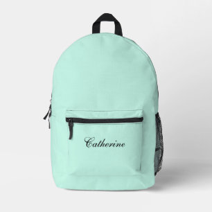 Pastel Mint Blue   Schwarzer Personalisierter Name Bedruckter Rucksack