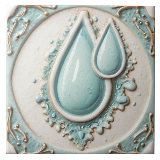 Pastel Mint Blue & White Water Drops Badezimmer Ti Fliese (Vorderseite)