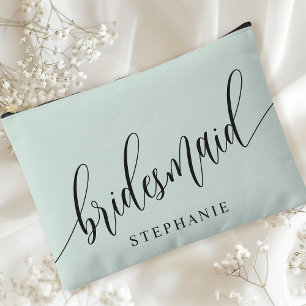 Pastel Mint Bridesmaid Moderne Kalligrafie Zubehörtasche