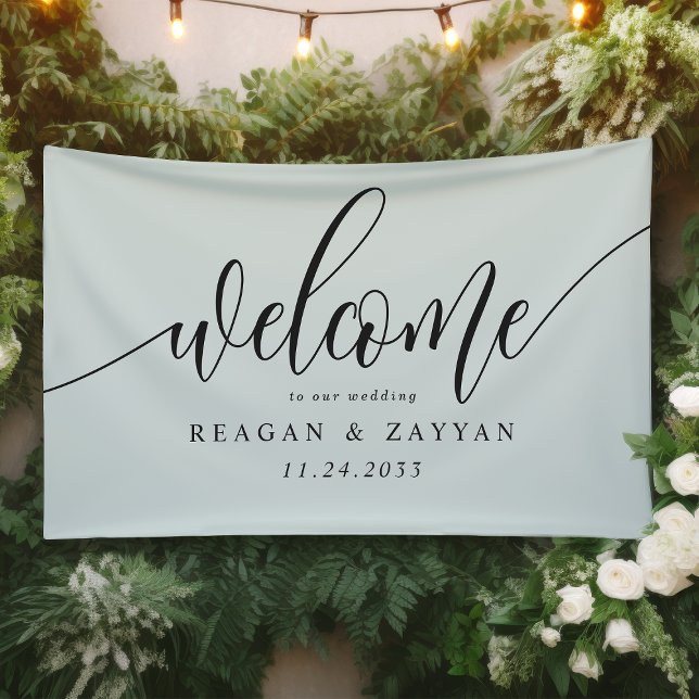 Pastel Mint Calligraphy Simple Wedding Willkommen Banner (Von Creator hochgeladen)