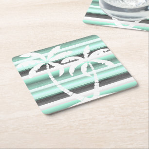 Pastel Mint Green Grau Wasserfarbe Muster Streifen Rechteckiger Pappuntersetzer