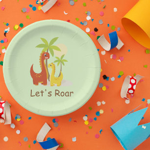 Pastel Mint Green Lasse Roar Dinosaur Party Pappteller