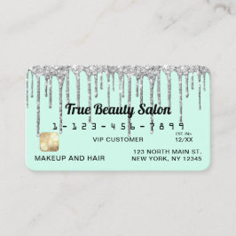 Pastel Mint Green Silver Glitzer Tropfen Credit Visitenkarte