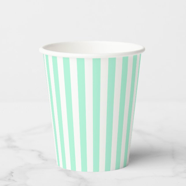 Pastel Mint Green Stripes Sommer Streifen Pappbecher (Vorderseite)