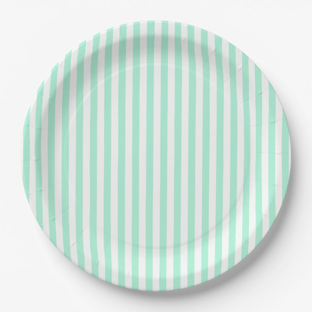 Pastel Mint Green Stripes Sommer Streifen Pappteller (Vorderseite)