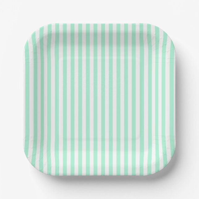 Pastel Mint Green Stripes Sommer Streifen Pappteller (Vorderseite)