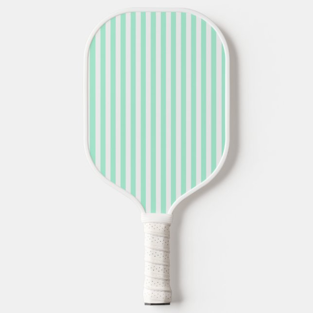Pastel Mint Green Stripes Sommer Streifen Pickleball Schläger (Vorderseite)