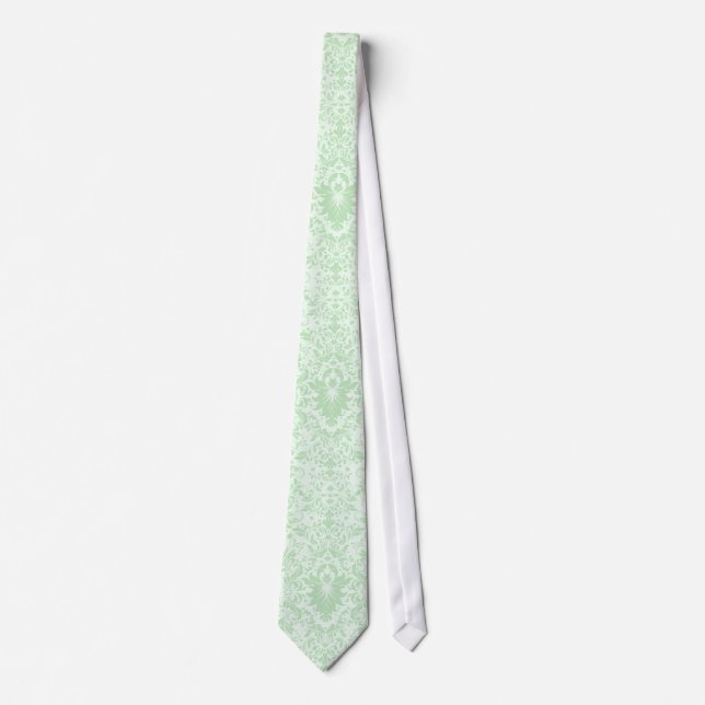 Pastel Mint Green Vintag Floral Damasks Krawatte (Vorderseite)