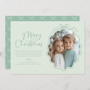 Pastel Mint Green Wavy Retro Foto Feiertagskarte