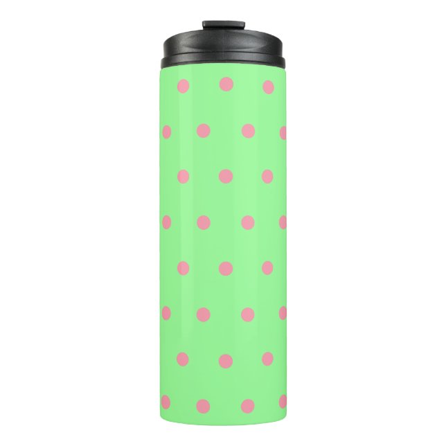 Pastel Mint grüne rosa Punkte Thermosbecher (Vorderseite)