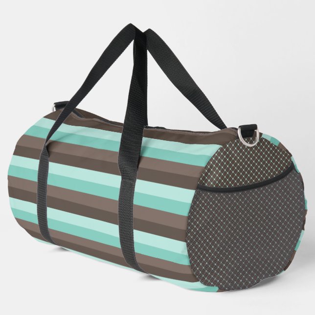 PASTEL MINT GRÜNE UND BROWN PATTERN & STREIFEN DUFFLE BAG (Rechte Ecke)