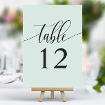 Pastel Mint Minimalistisch Calligrafy Wedding Tischnummer<br><div class="desc">Mit diesen eleganten, pastellfarbenen und grünen Hochzeitsfeiern führen Sie Ihre Gäste zu ihren Sitzplätzen. Diese Tischnummern mit minimalistischem Design und moderner Kalligraphie fügen Ihrem Hochzeitsempfang eine Touch von Eleganz hinzu. Der weiche Hintergrund und die gepflegte, elegante Typografie sorgen für eine einfache Lesbarkeit bei gleichzeitig verstärkter Hochzeitsdekoration. Diese Tischnummern sind perfekt...</div>