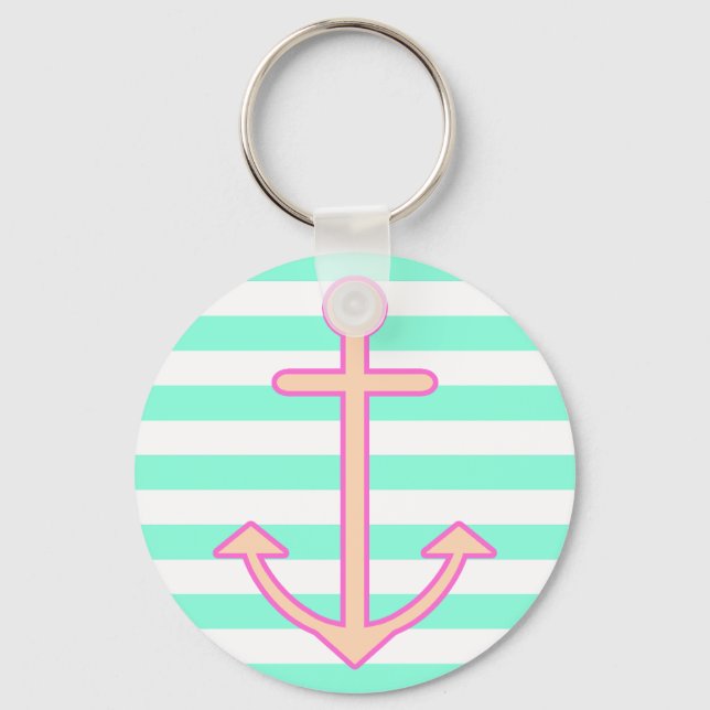 Pastel Mint Nautical Anchor Schlüsselanhänger (Vorderseite)