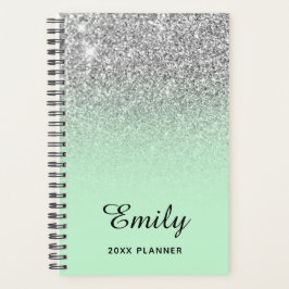 Pastel Mint Silver Glitzer Ombre Personalisiert Planer