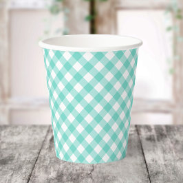 Pastel Mint Turquoise Gingham Paper Cups Pappbecher