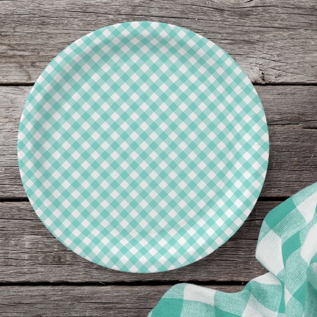 Pastel Mint Turquoise Gingham Pappteller (Von Creator hochgeladen)