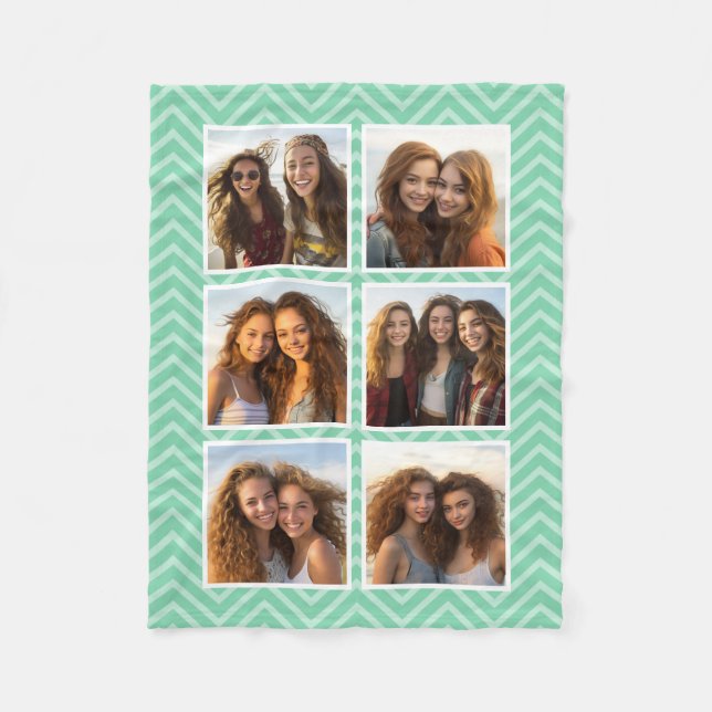 Pastel Mint Zickzack Muster Trendy 6 Foto Collage Fleecedecke (Vorderseite)