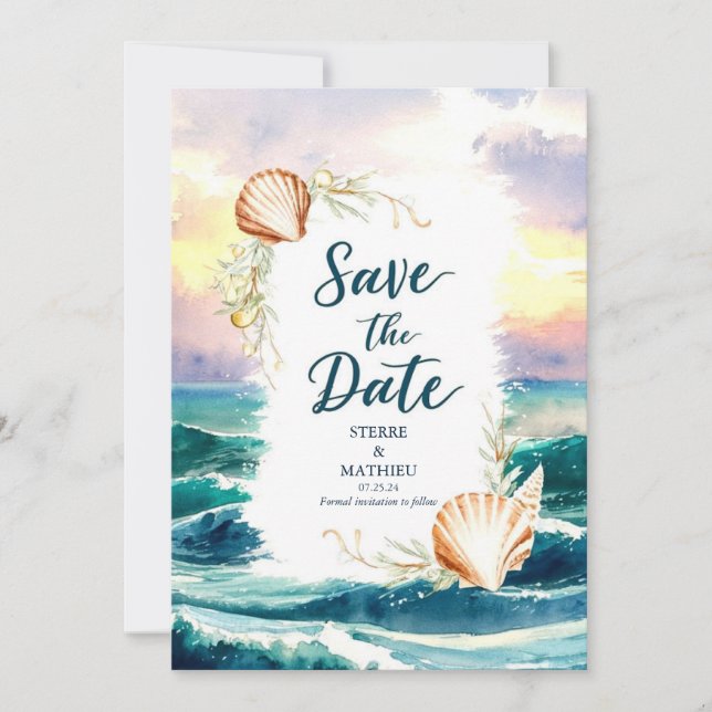 Pastel Modern Beach Weddin Save The Date (Vorderseite)