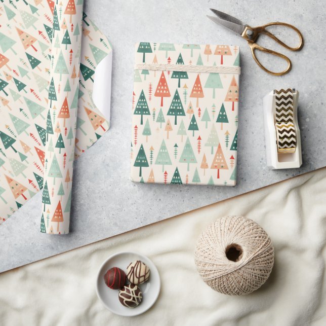 Pastel Modern Geometric Xmas Forest Gift Geschenkpapier (Kunsthandwerk)
