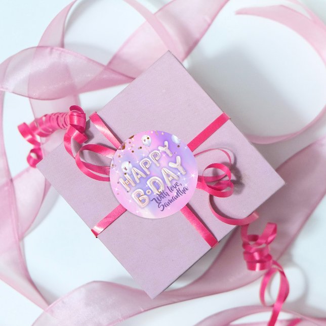 Pastel Modern Glam Trendy Balloons glücklich Gebur Runder Aufkleber (Von Creator hochgeladen)