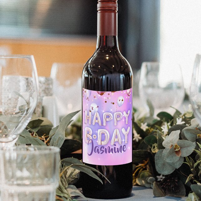 Pastel Modern Glam Trendy Balloons glücklich Gebur Weinetikett (Von Creator hochgeladen)