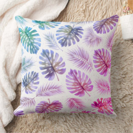 Pastel Monstera and Palm Leaves Watercolor Kissen