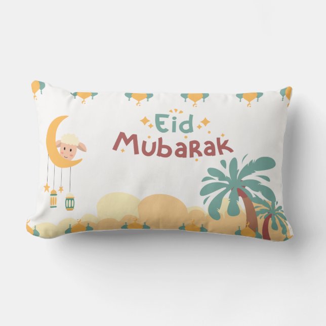 Pastel Moon & Palm Eid Mubarak Throw Pillow- eid Lendenkissen (Vorderseite)
