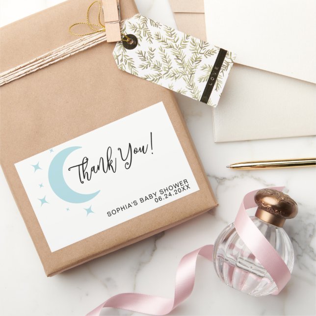 Pastel Moon Stars Kinderdusche Danke Rechteckiger Aufkleber (Schenken)
