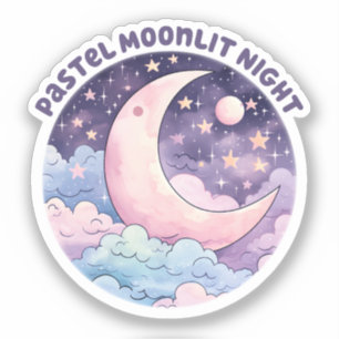 Pastel Moonlit Night - Dreamy Crescent Moon Aufkleber