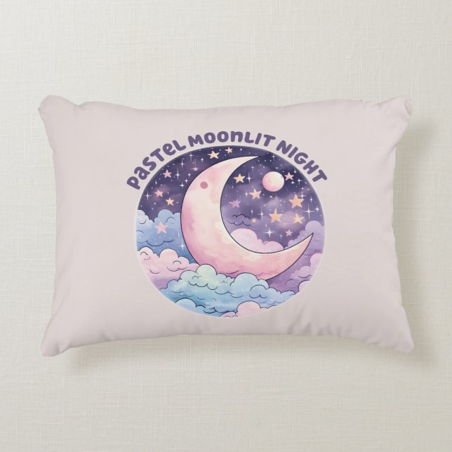 Pastel Moonlit Night - Dreamy Crescent Moon Dekokissen (Vorderseite)