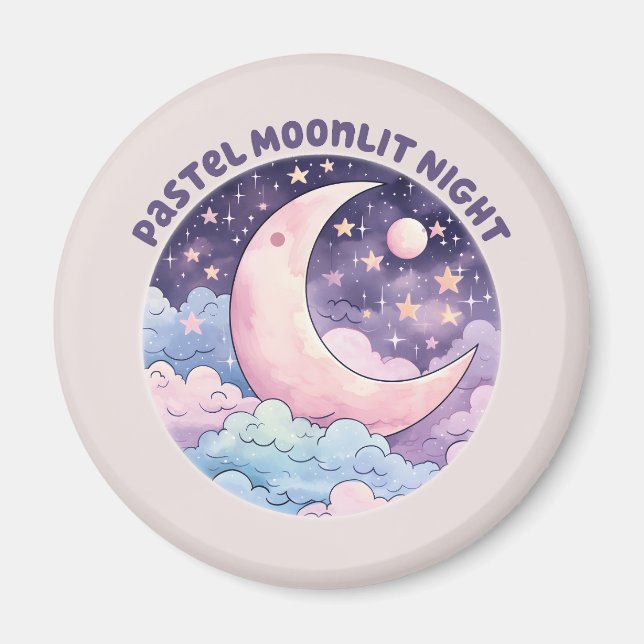 Pastel Moonlit Night - Dreamy Crescent Moon Magnet (Vorne)