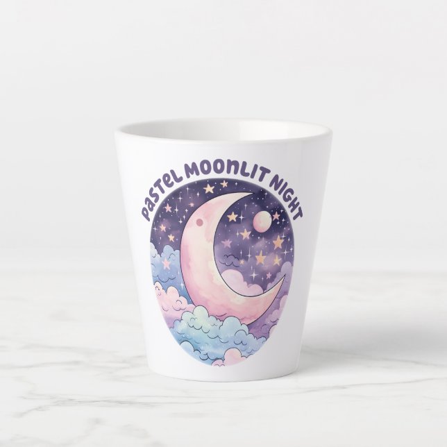 Pastel Moonlit Night - Dreamy Crescent Moon Milchtasse (Vorderseite)