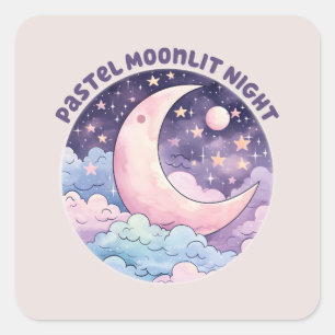 Pastel Moonlit Night - Dreamy Crescent Moon Quadratischer Aufkleber