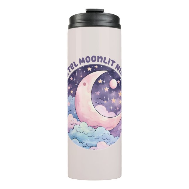 Pastel Moonlit Night - Dreamy Crescent Moon Thermosbecher (Vorderseite)