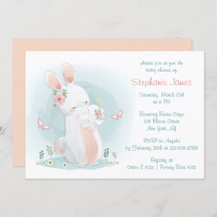 Pastel Mother und Baby Rabbit Baby Dusche Einladung