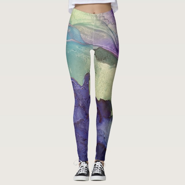 Pastel Multicolor Alkohol Tinte Abstrakte Art Leggings (Vorderseite)