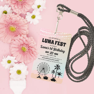Pastel Music Festival Geburtstag Einladung Lanyard Ausweis