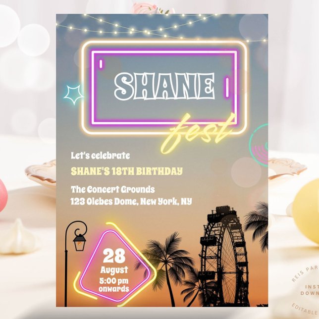 Pastel Music Festival Konzert Boho Geburtstag Einladung (carnival birthday, music festival, music carnival, festival welcome, pastel festival, pastel music f)