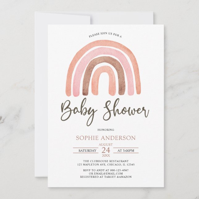 Pastel Muted Tones Boho Rainbow Baby Shower Einladung (Vorderseite)